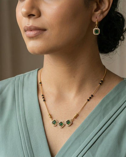 Emerald Trio Set - Mangalsutra and Earring Set