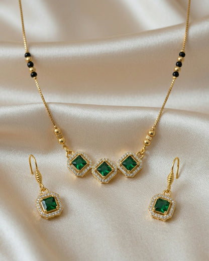 Emerald Trio Set - Mangalsutra and Earring Set