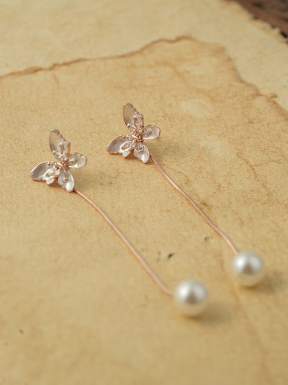 Rose Gold Butterfly & Pearl Drop Earrings