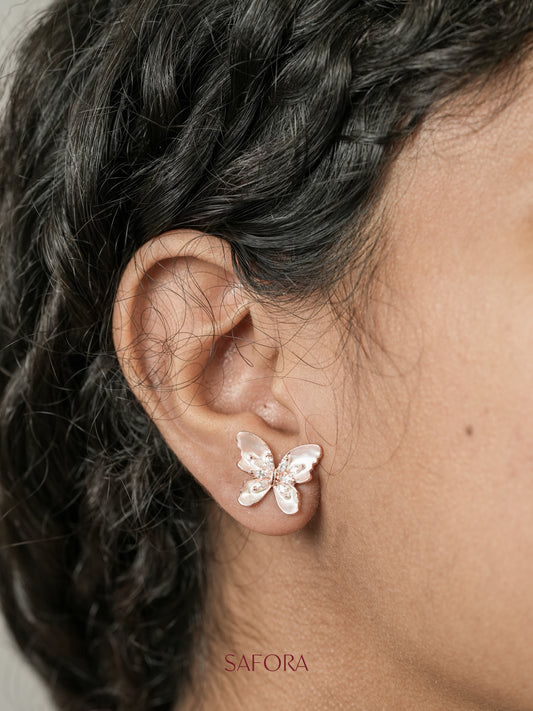 Rose Gold Butterfly & Pearl Drop Earrings