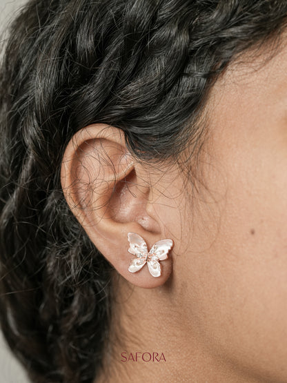 Rose Gold Butterfly & Pearl Drop Earrings