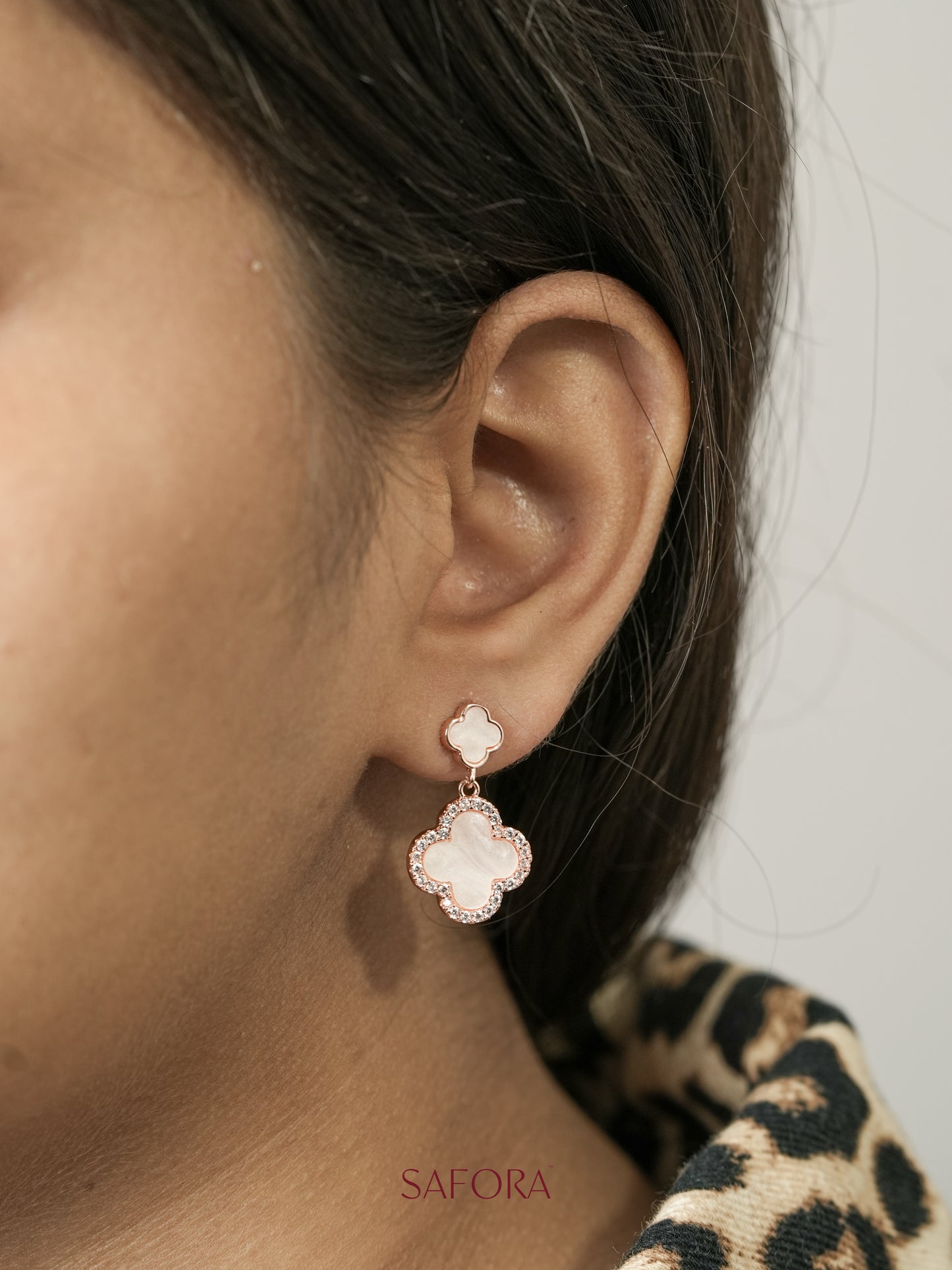 Rose Gold Clover Drop Earrings