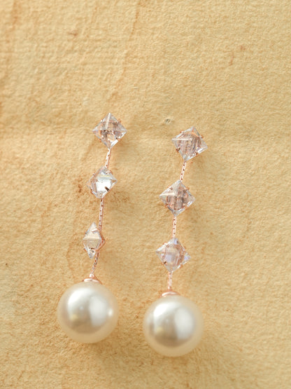 Rose Gold Crystal Vine Pearl Drop Earrings