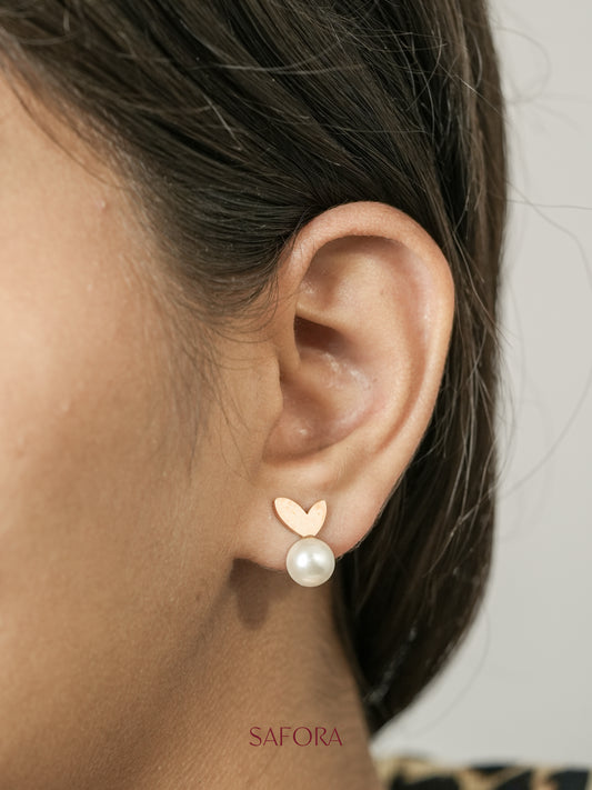 Rose Gold Heart & Pearl Stud Earrings