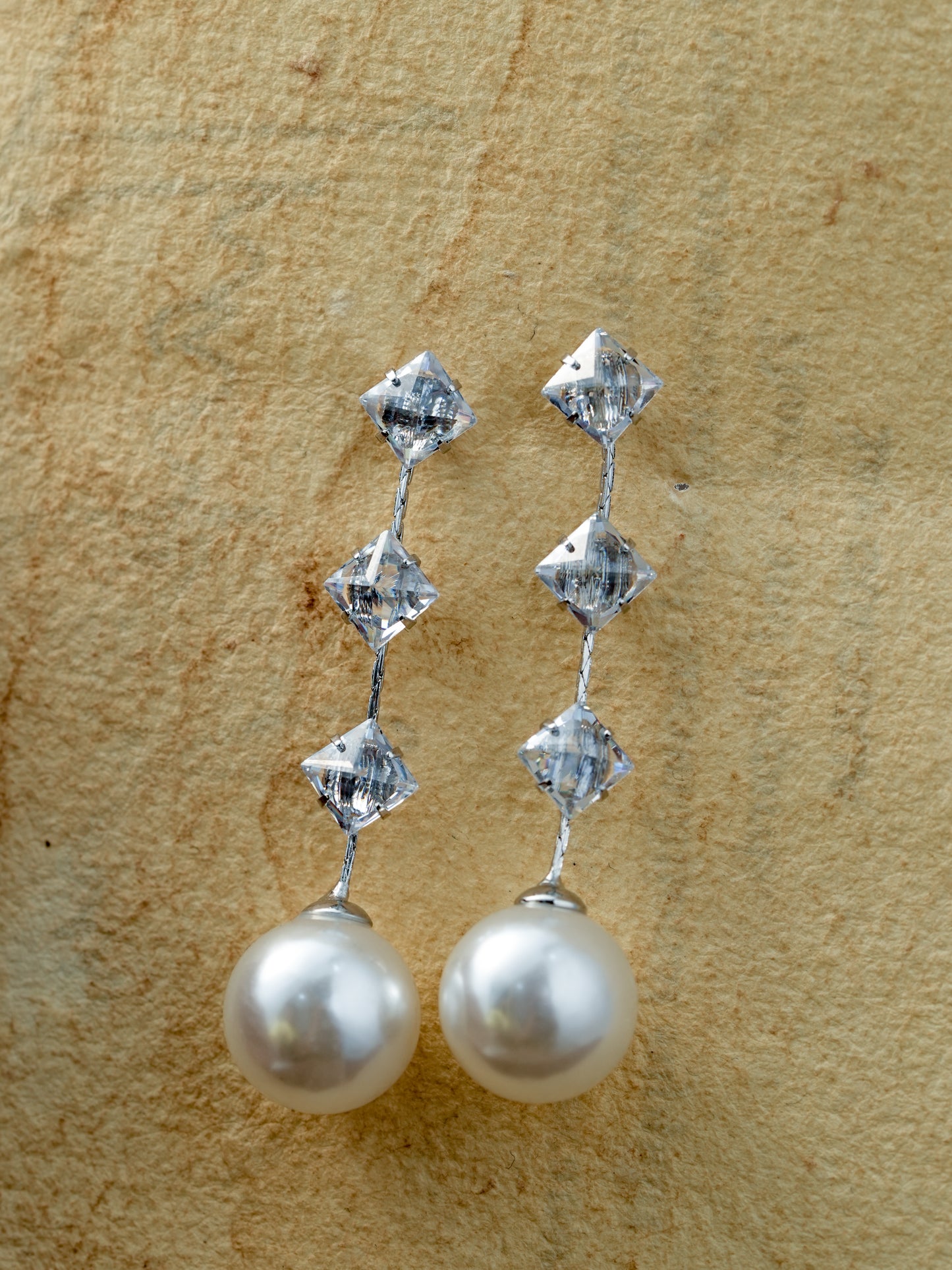 Silver Crystal Vine Pearl Drop Earrings